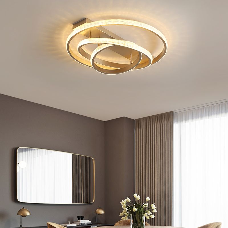 Champagne Loop Shaped Flush Mount Light Modern Metal Semi Flush Mounted Ceiling LED Light