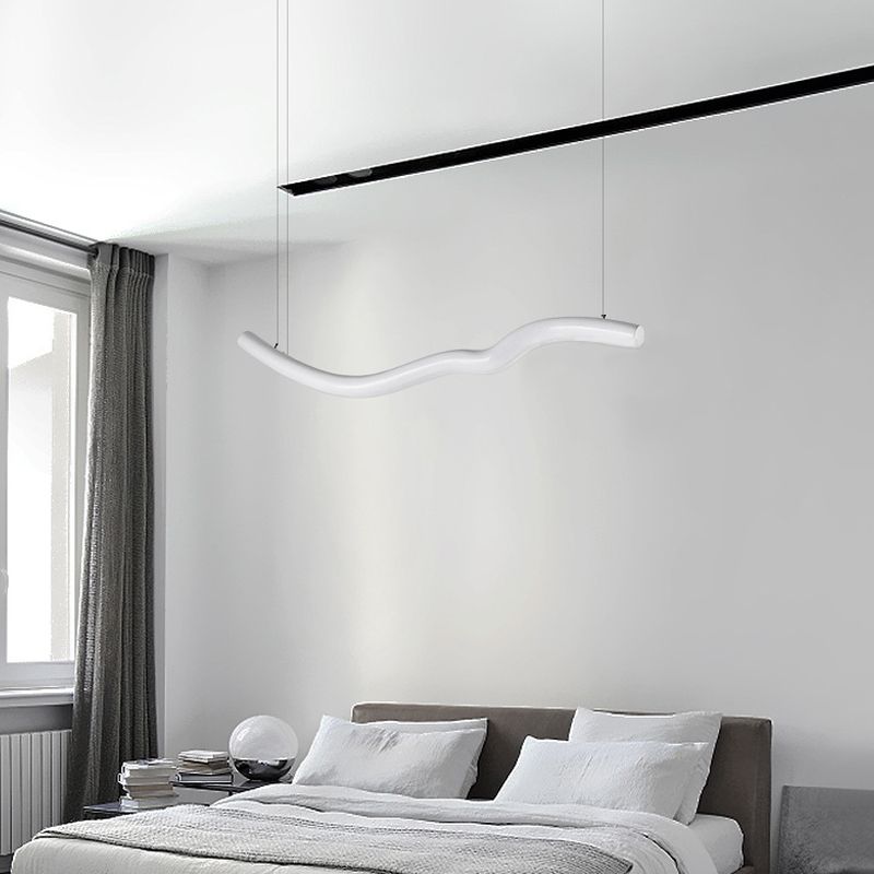 Luz de lámpara de araña de dormitorio curvado Metal Metal Estilo simple Luz de suspensión LED en gris/blanco