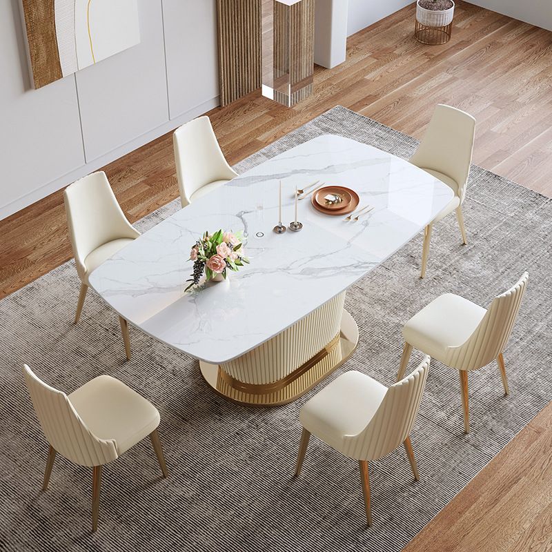 Glam Sintered Stone White Dining Room Set with Round Table Dining Table Furniture