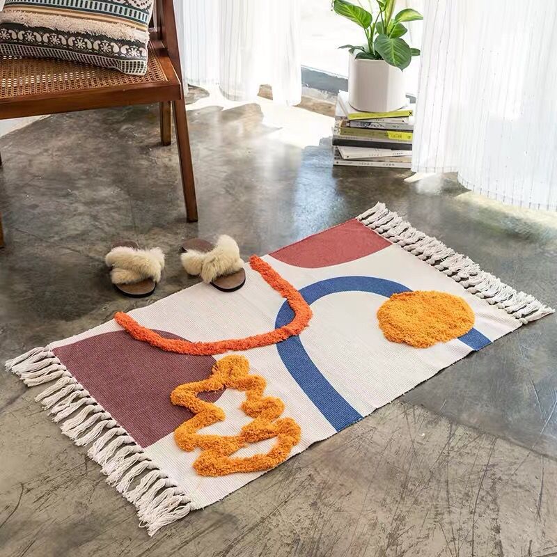 Novelty Multicolored Geometry Rug Cotton Bohemia Carpet Pet Friendly Rug for Indoor