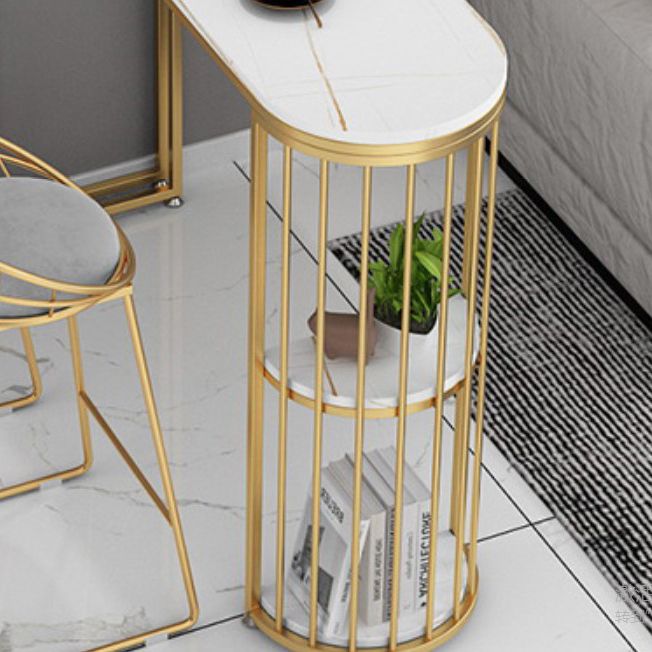 Mesa de barra de estilo glamorosa de 42 pulgadas Top de piedra y mesa de almacenamiento de bistro de base de metal