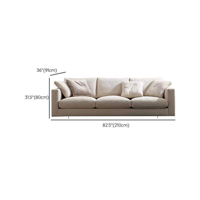 Brown 3-seat Fabric Sofa Sqaure Arm Standard Sofa with 4 Pillows