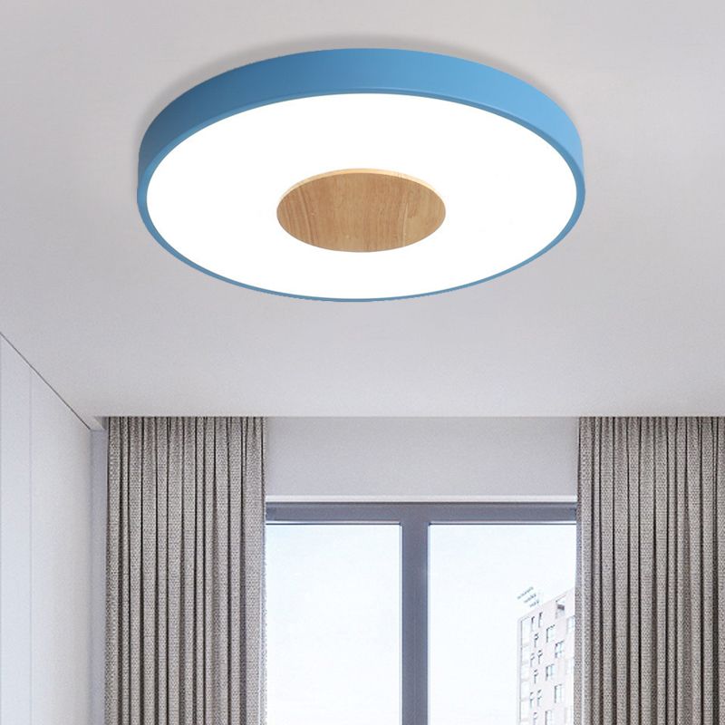 Round Flush Mount Ceiling Light Nordic Iron 1 Head Pink/Blue/White Lighting Fixture for Bedroom, 12"/16"/19.5" Width