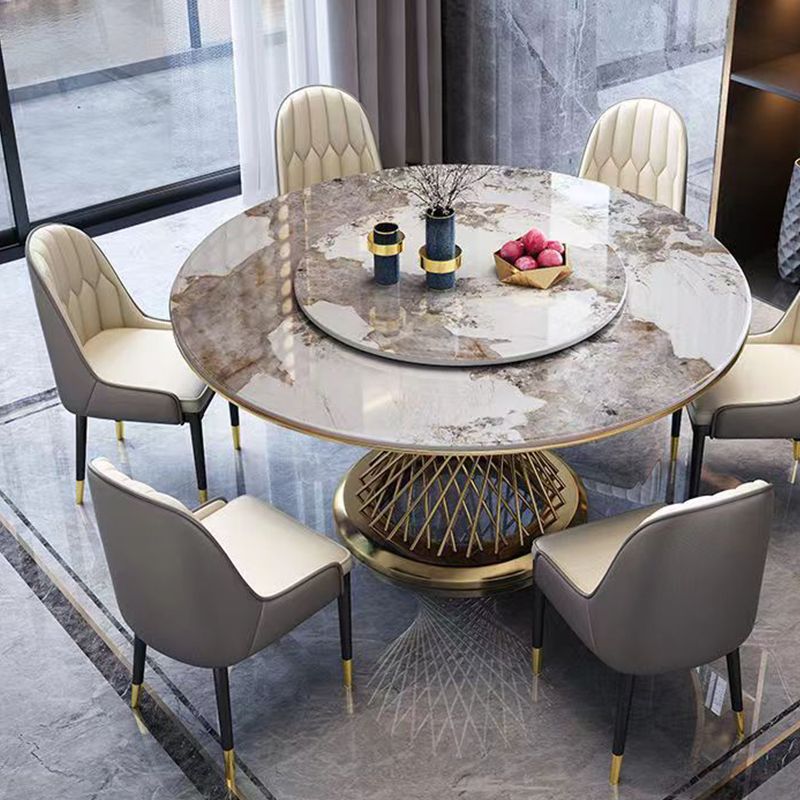 Round Turntable Dining Table Sintered Stone Dining Table for Home