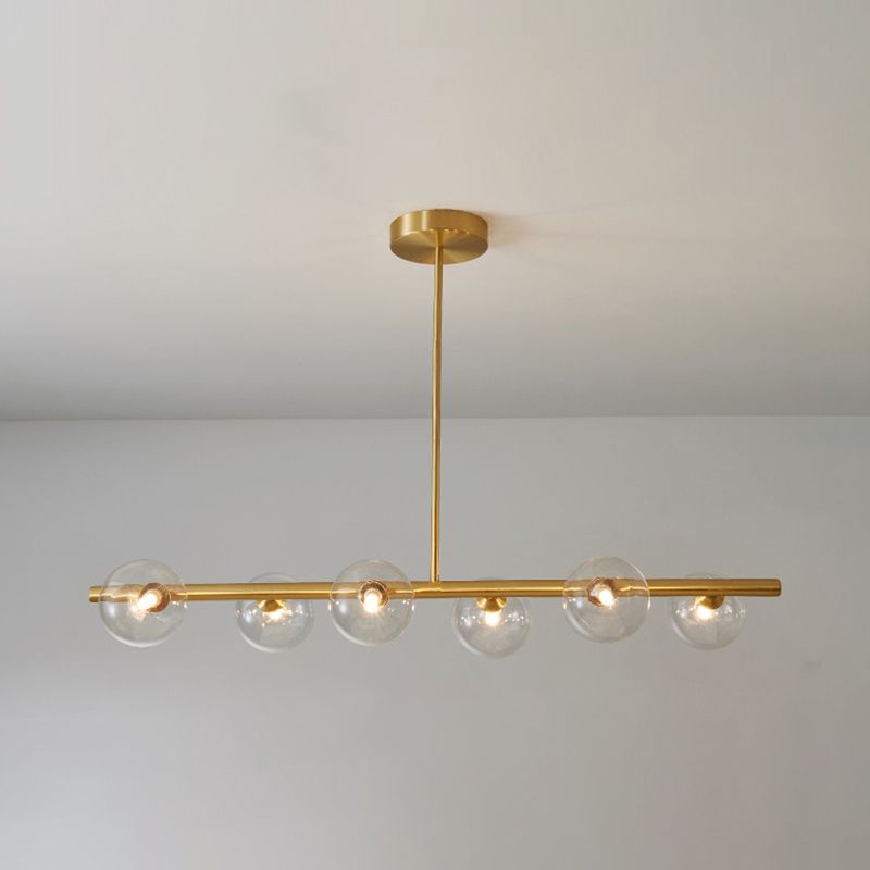 Glass Brass Island Light in Modern Creative Style Copper Globe Pendant Light for Dining Room