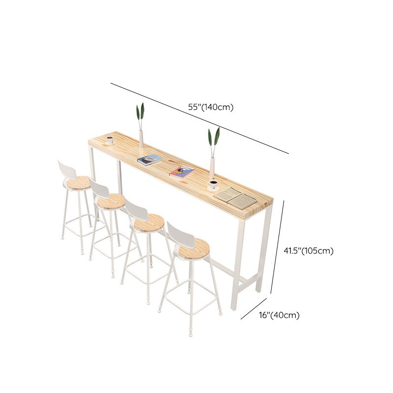 Rectangular Bar-height Table Wood Top Pub Table with White Base