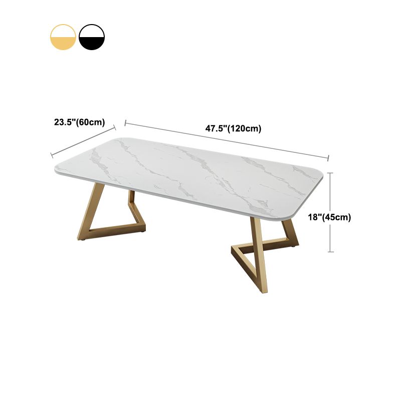 Glam Rectangle Stone Top Coffee Table with Iron Legs Cocktail Table