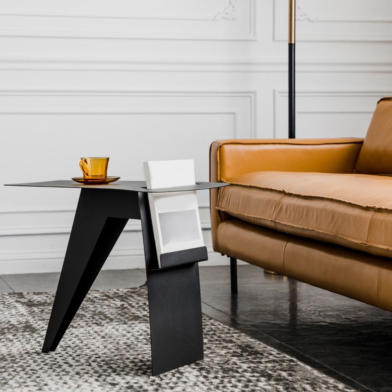 Mid-Century Sled End Table Geometric Metal Side Table, 19" Tall
