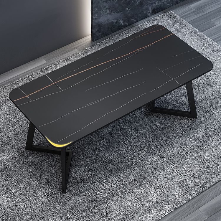 Modern Style Sintered Stone Dining Set with Rectangle Shape Table and Double Pedestal Base