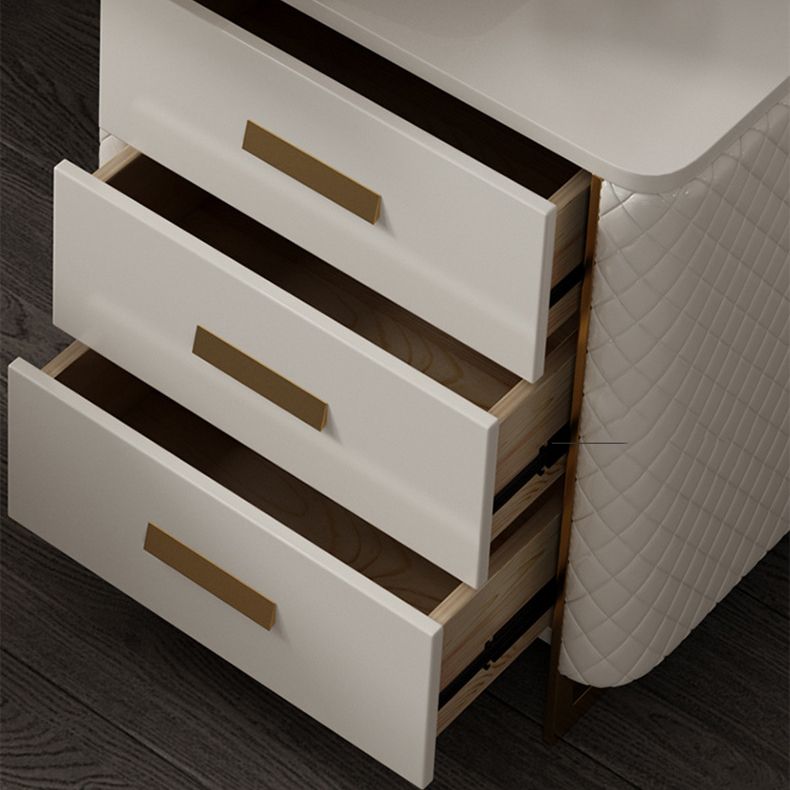 5 Drawer Vanity Desk White 30.7" H Faux Leather Makeup Vanity