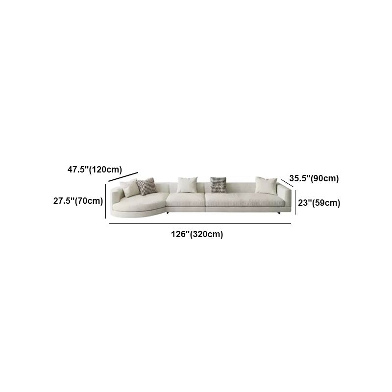 Flannelette Sectional Square Armrest Latex/down Upholstery Filled White Sofa