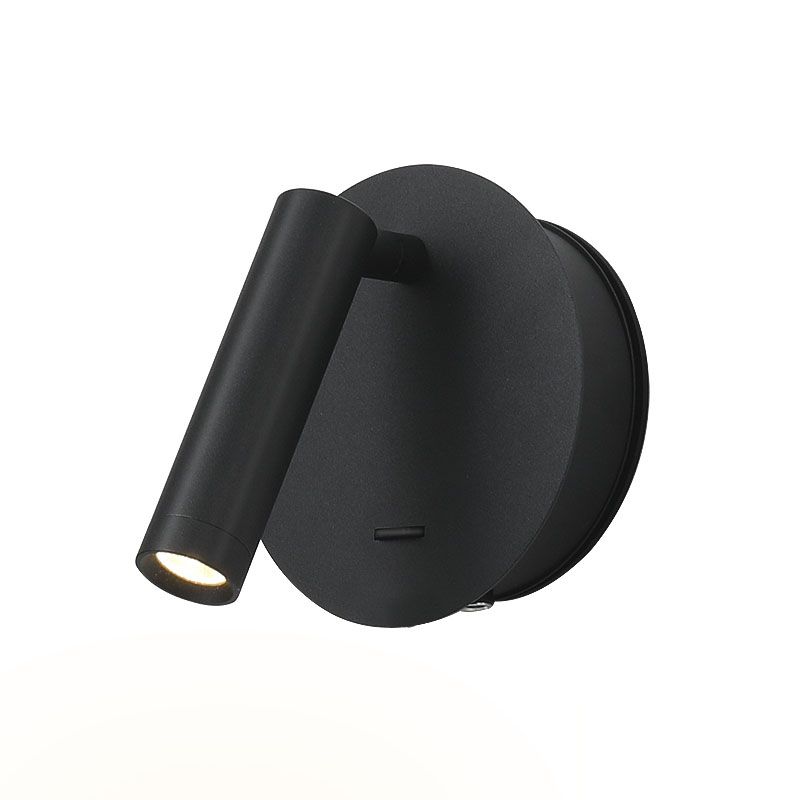 Splock de pared de metal negro con interruptor de luz de pared círculo de 1 luz para el dormitorio para el dormitorio