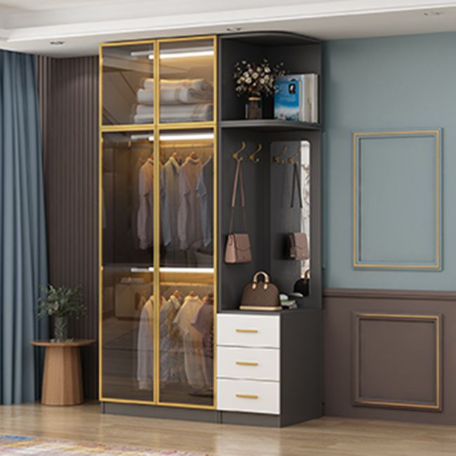 Modern Style Wooden Wardrobe Cloth Rod Included Wardrobe Closet for Bedroom