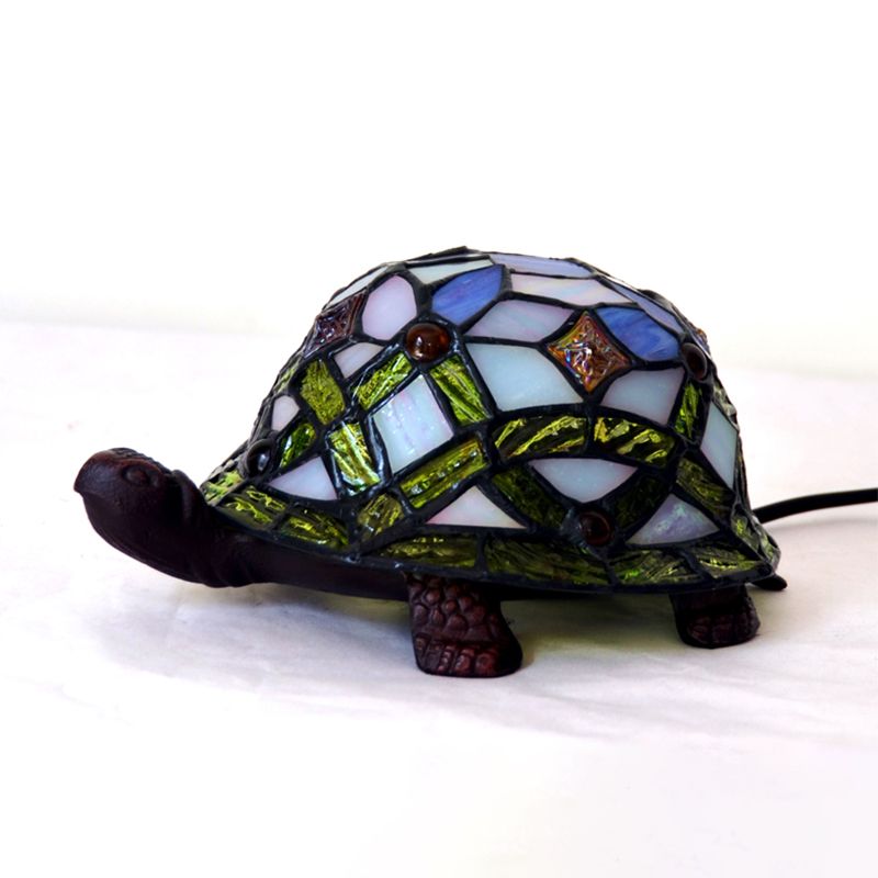 Baroque Turtle Shaped Night Lamp 1-Light Handcrafted Stained Glass Table Lighting in White