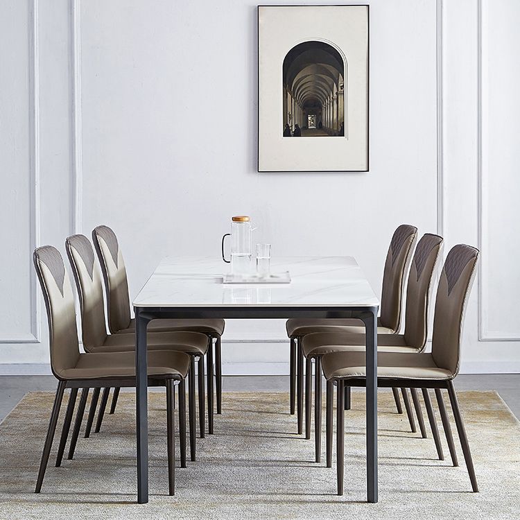 Rectangle Industrial Dining Table Sintered Stone Fixed Table with 4 Legs