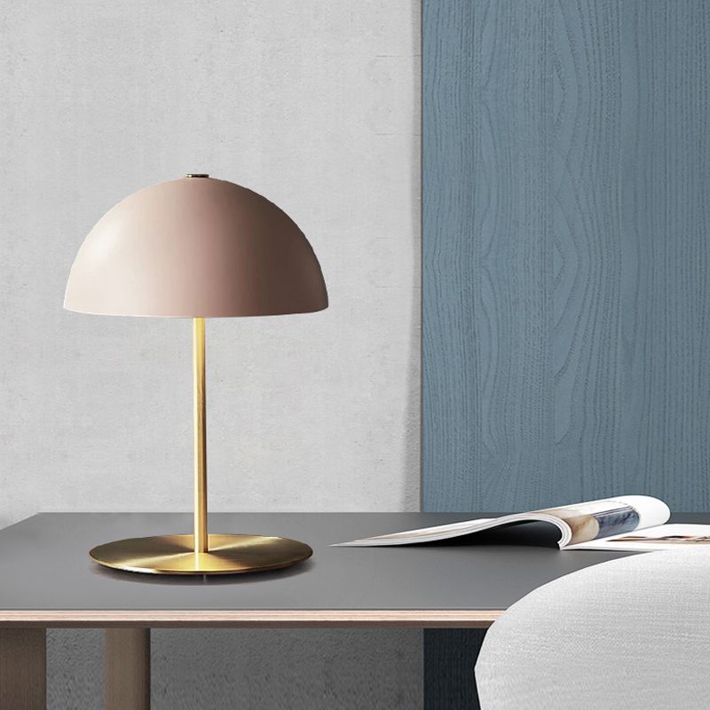 1 Head Study Task Lighting Modernism Pink Night Table Lamp with Hemisphere Metal Shade