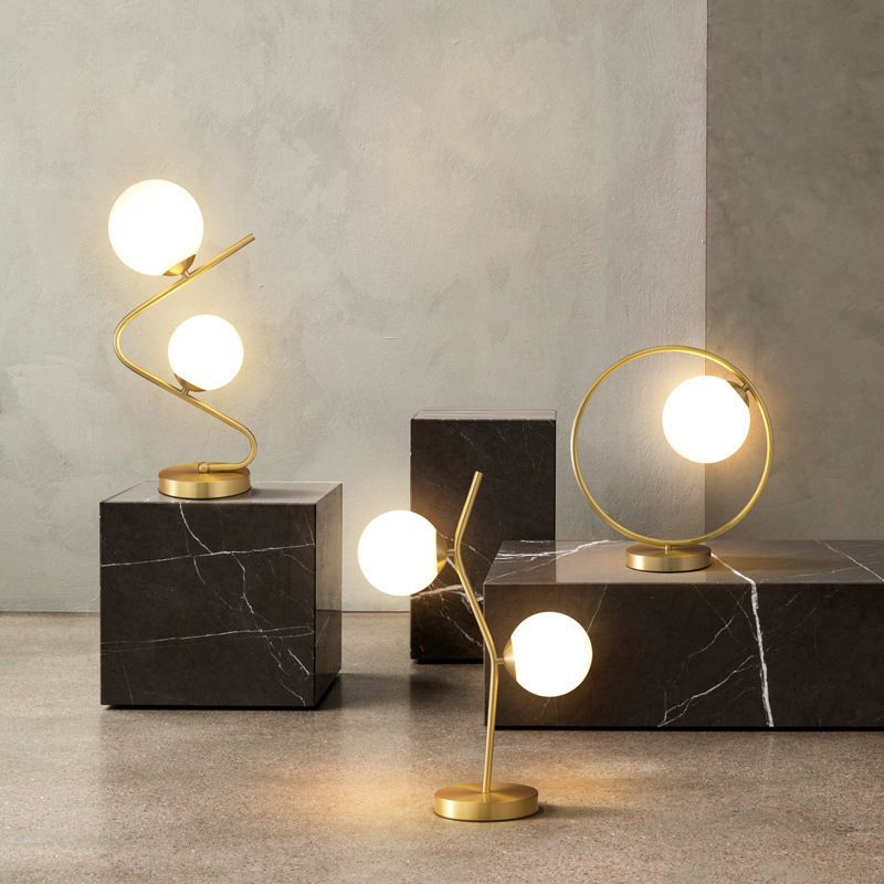 Glass Round Night Table Lamp Minimalist Style Table Light for Bedroom