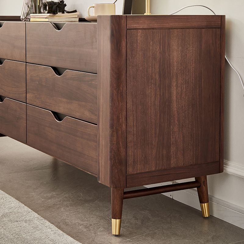 Mid-Century Modern Brown Accent Chest with 6 Soft Close Drawers