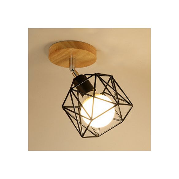 1 Licht einstellbare Quadrat/Kugel Deckenleuchte mit Käfig Schatten Industrial Black Metall halbbündiges Licht für Korridor