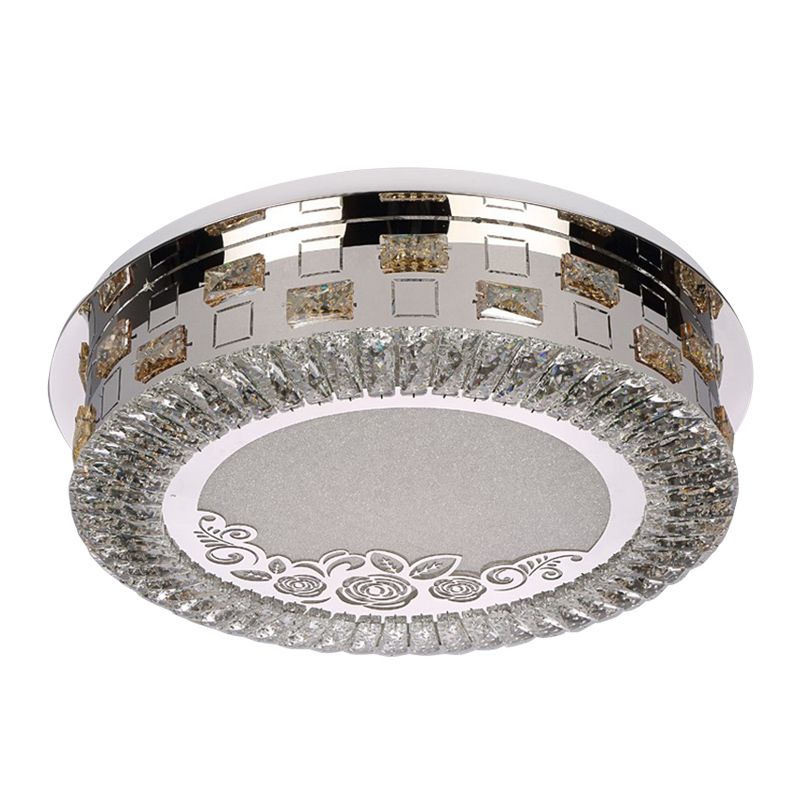Round Bedroom Ceiling Mounted Light Simplicity Beveled Crystal LED Chrome Flush Mount Lamp