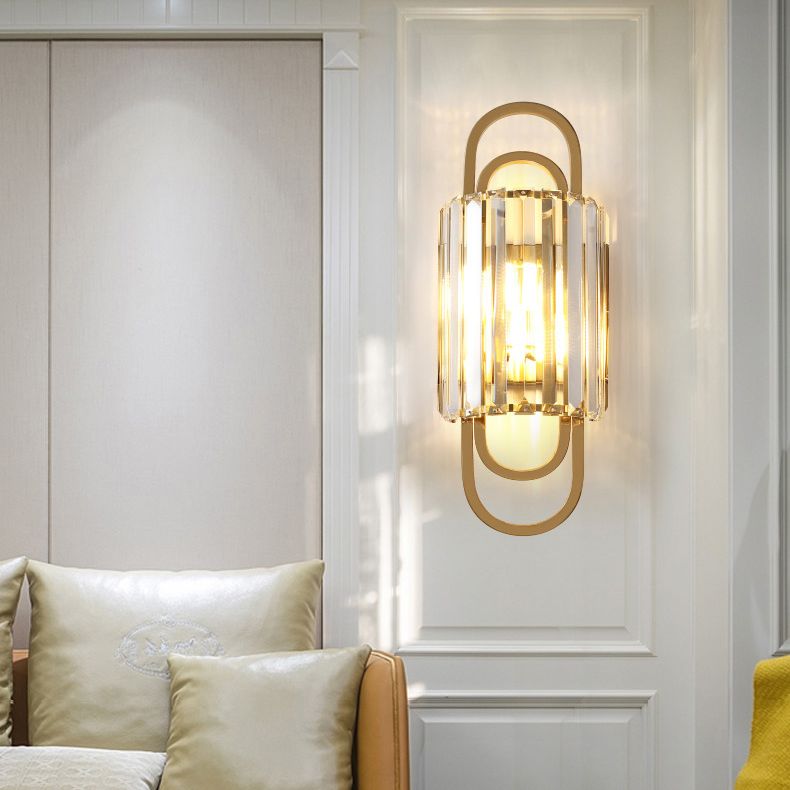 Gold Geometric Wall Light in Modern Luxury Style Electroplate Metal Wall Lamp with Crystal Shade