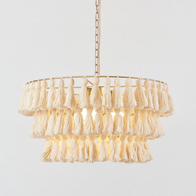 Simplicity Tiered Round Suspension Lighting Single Tassel Pendant Ceiling Light for Living Room