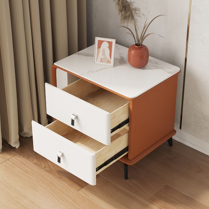 Modern Faux Leather Night Table 19'' Tall 2-Drawer Nightstand with Legs