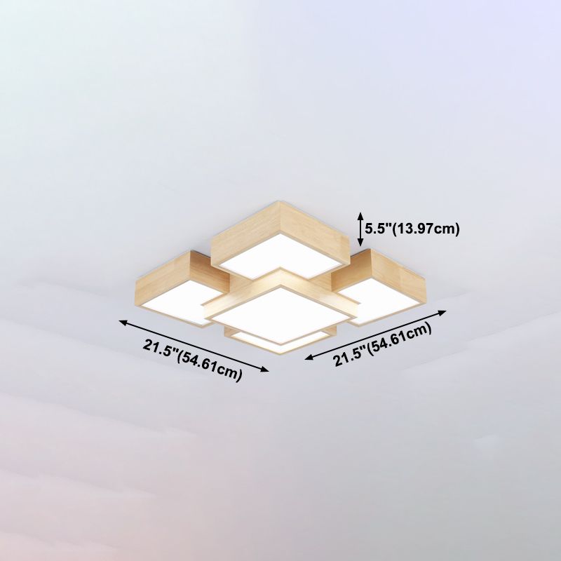 Wooden Flush Mount Ceiling Lighting Fixture Modern Multi-head LED Ceiling Light