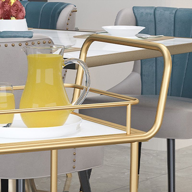 33.86" High Contemporary Style Rolling Prep Table Stone Prep Table for Dining Room