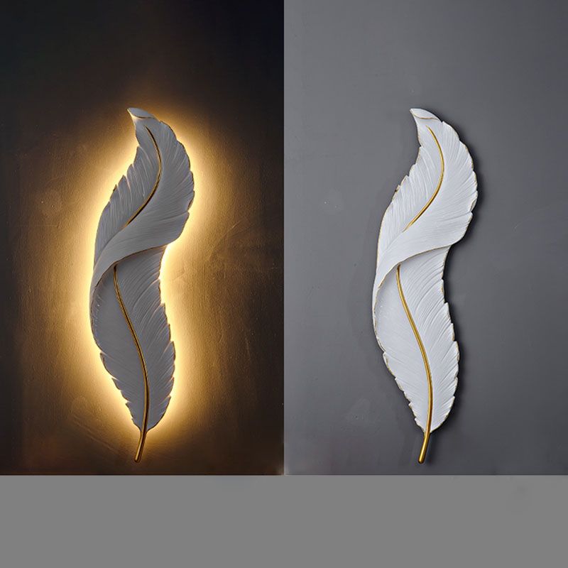 Lámpara de pared contemporánea de pared de resina de plumas de 1 luces para sala de estar para sala de estar
