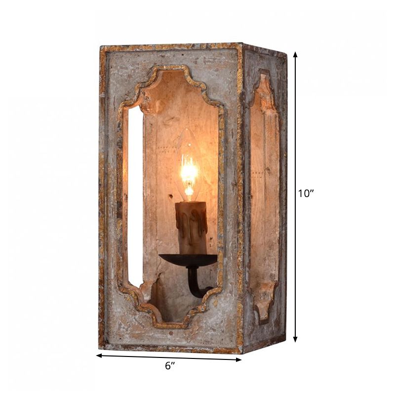 Metallic Cuboid Sconce Lighting Fixture with Candle Design Country Style 1 Bulb Corridor Wall Lamp in Rust
