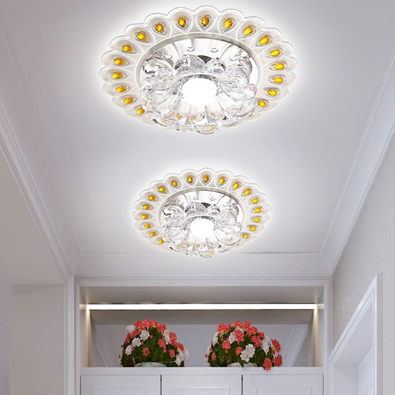 Plafonnier LED en forme de fleur, Style moderne, cristallin, luminaire de plafond pour entrée