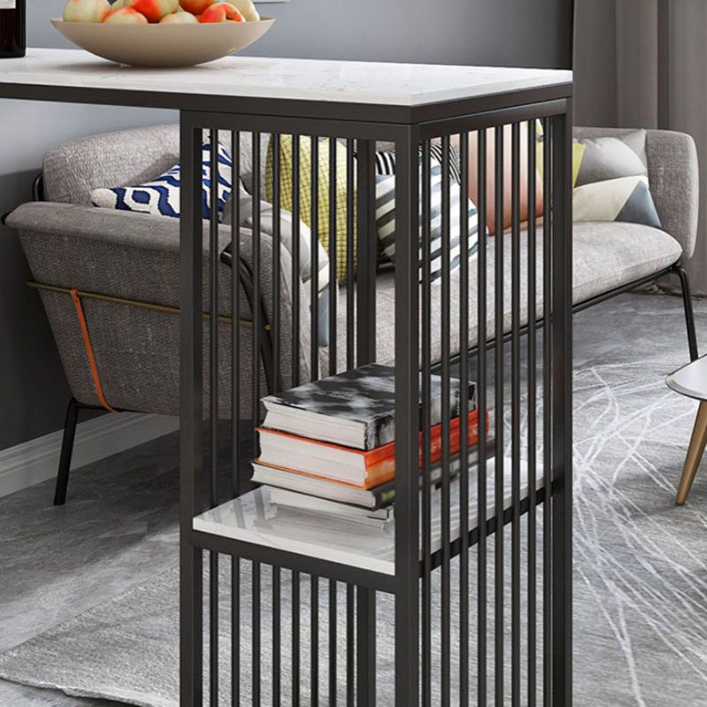Glam Recangle Indoor Bar Table à manger Table du bistrot en marbre blanc avec étagère