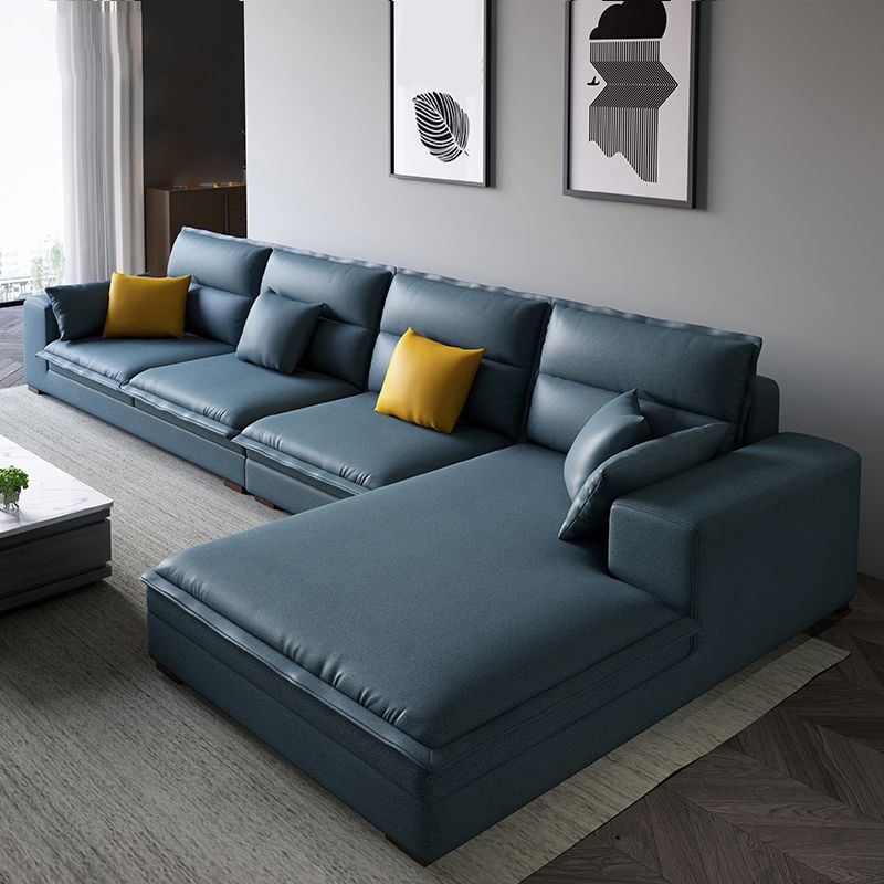 Contemporary Sectional with Pillow Top Arms for 4 People Stationary Sofa