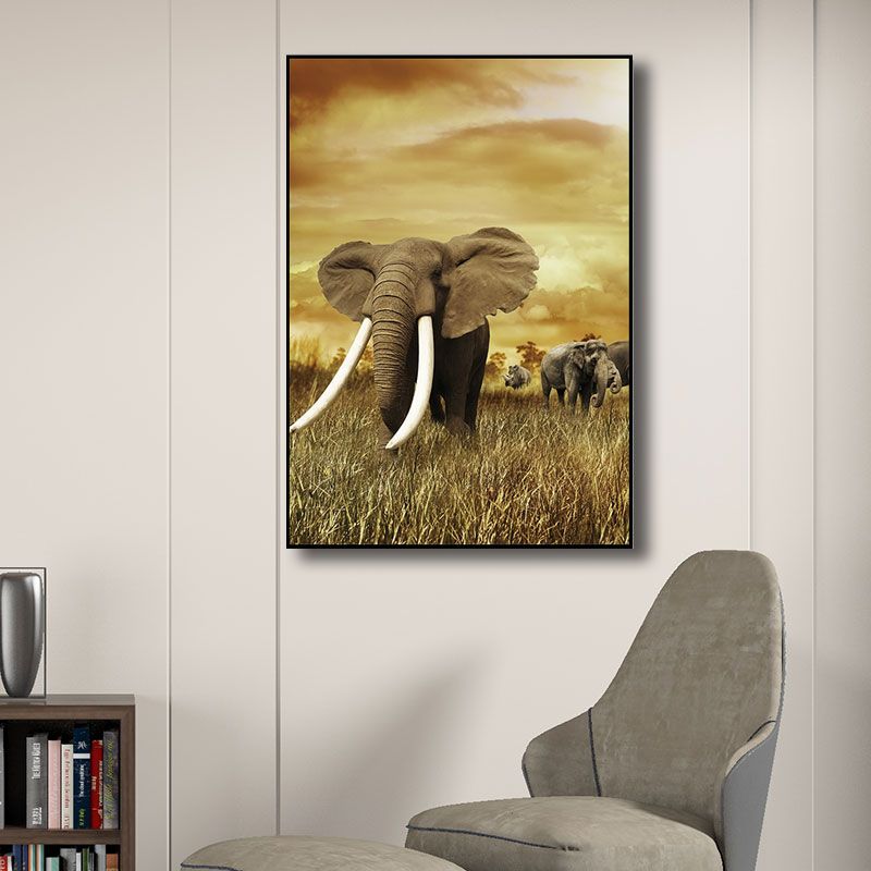 Contemporary Elephant Wrapped Canvas Dark Color Home Wall Art Decor for Living Room