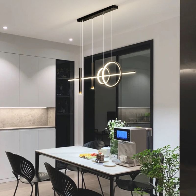 5-Light Contemporary Black/Golden Kitchen Island Lighting LED Metal Ceiling Light