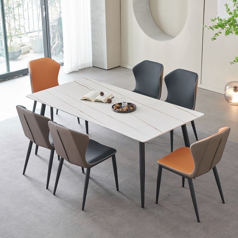 Mesa de comedor rectangular industrial de metal, mesa de piedra sinterizada con patas negras