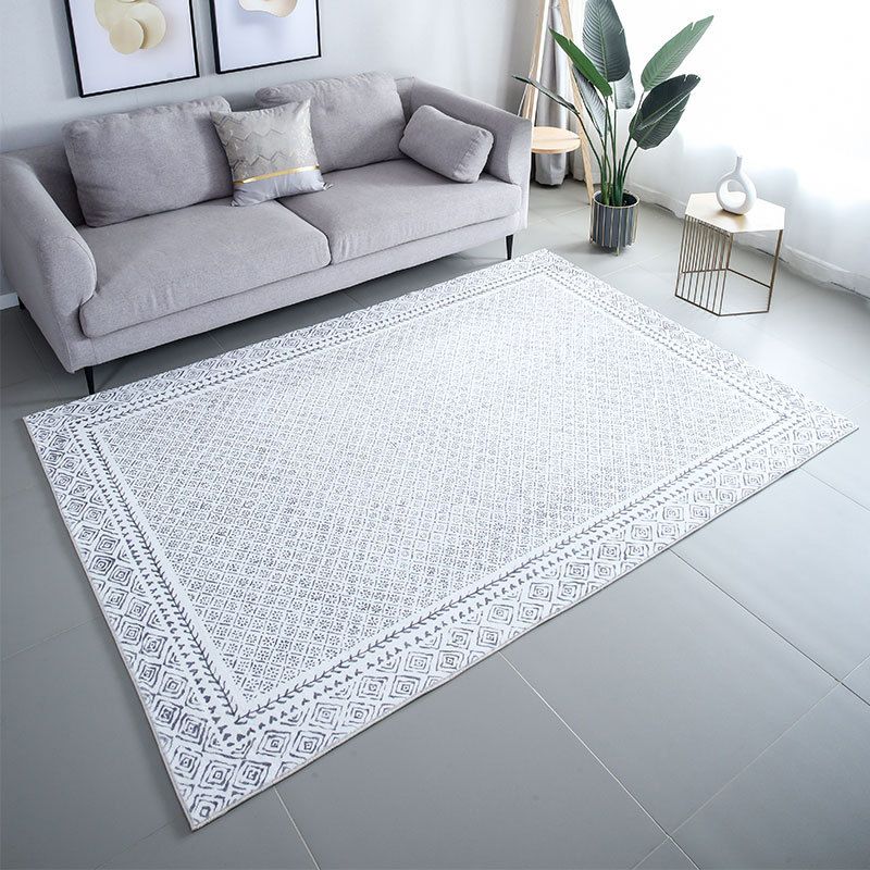Light Grey Modern Rug Polyester Pattern Rug Tear Resistant Rug for Living Room