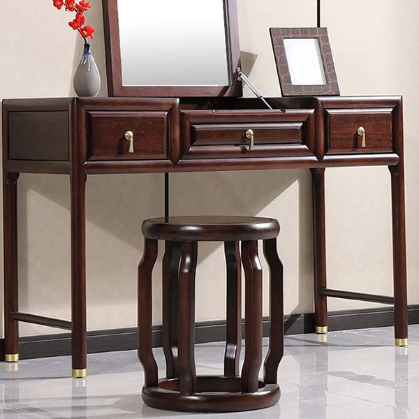Flip-Top 3 Drawer Solid Wood Vanity Makeup Dressing Table Set