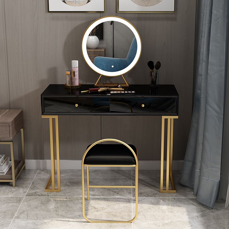 Two Piece Luxurious Wood Vanity Set Black/White Dresser with Stool