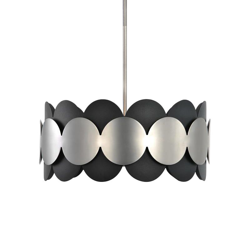 Black Drum Shape Hanging Lighting Modern Nordic 6 Bulbs Metallic Ceiling Chandelier for Bedroom