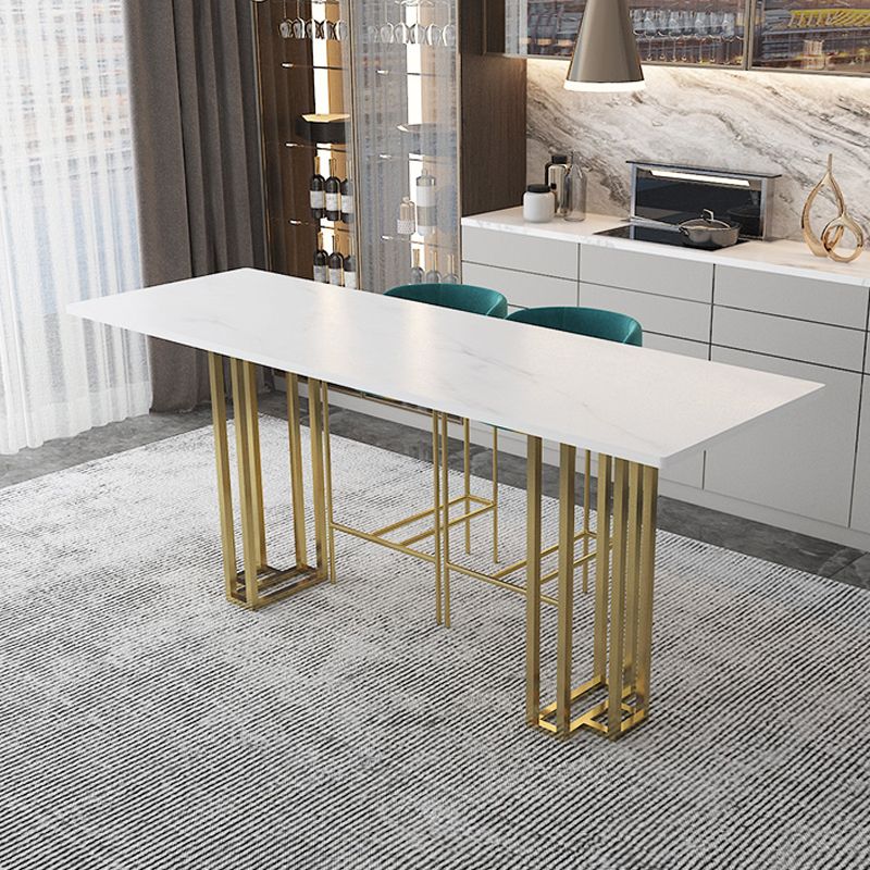 Industrial Marble Bar Table with Rectangle Table Top Double Pedestal Table - 39" H