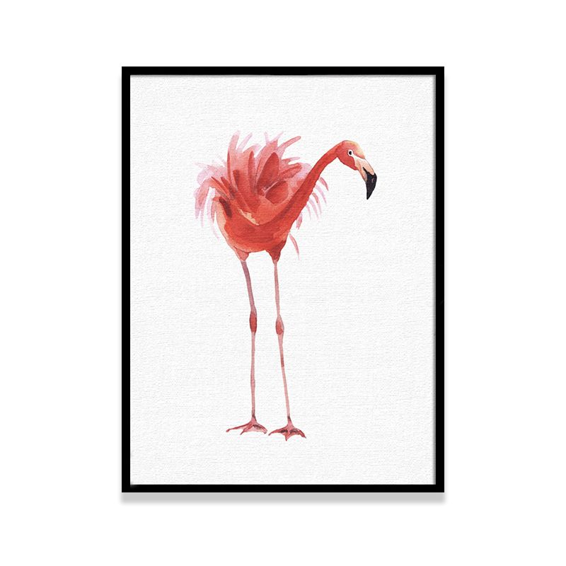 Red Flamingo Wall Art Textured Surface Minimalistic Dining Room Canvas Print