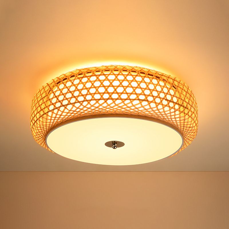 Bambus-Trommel-Deckenlampe, Deckenleuchte im asiatischen Stil für Wohnzimmer