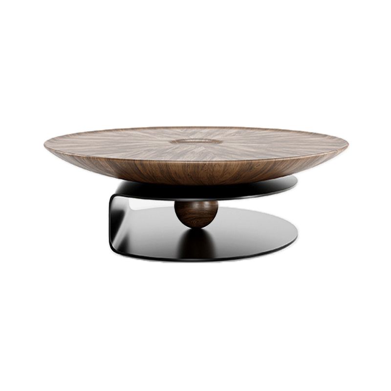 Modern Style Coffee Table with Square Block Base Design Round Glass/wood Table