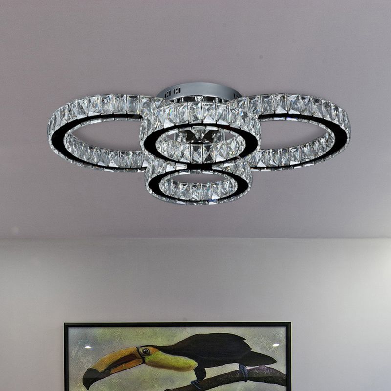 Circle Bedroom Flush Mount Lighting Crystal LED Contemporary Flush Light in Chrome, Warm/White Light