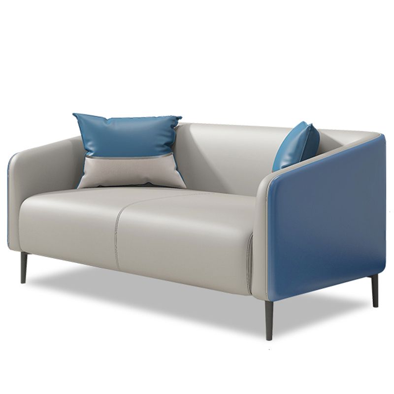 Modern Genuine Leather Sofa Sloped Arm Couch with Tight Seat for Apartment