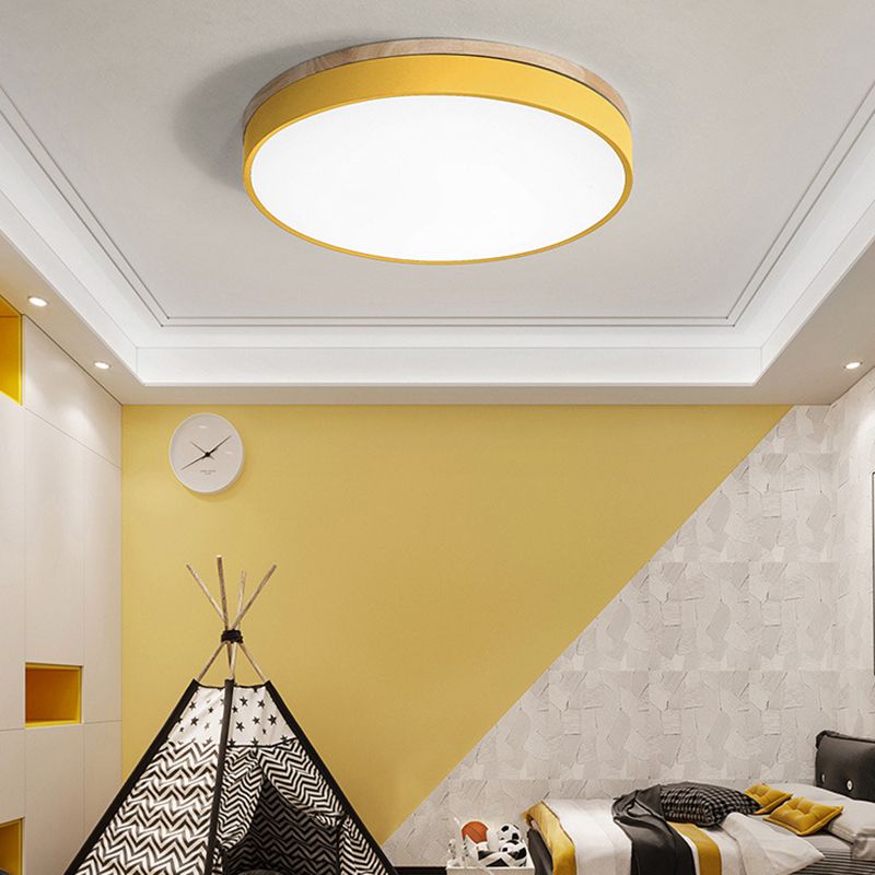 Modern Minimalist LED Macaron Ceiling Light Wrought Iron Circular Flush Mount with Acrylic Shade