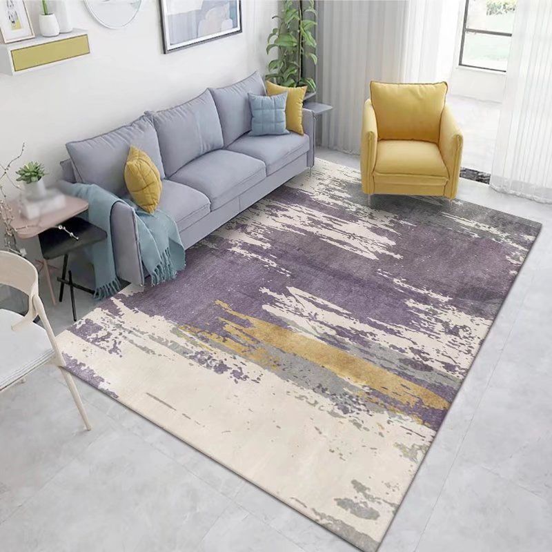 Gray Modern Rug Polyester Graphic Indoor Rug Washable Rug for Living Room