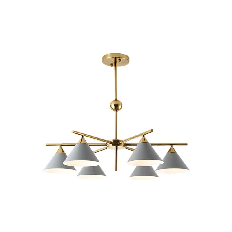 Metallic Pyramid Chandelier Kid Bedroom 6 Heads Macaron Candy Colored Hanging Light